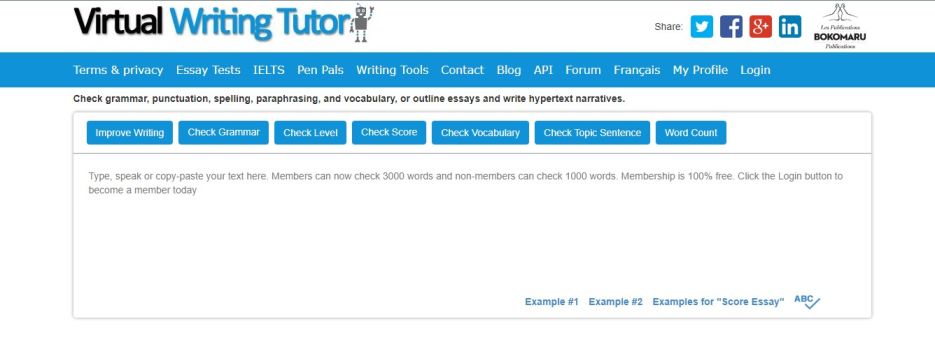 Virtual Writing Tutor home page